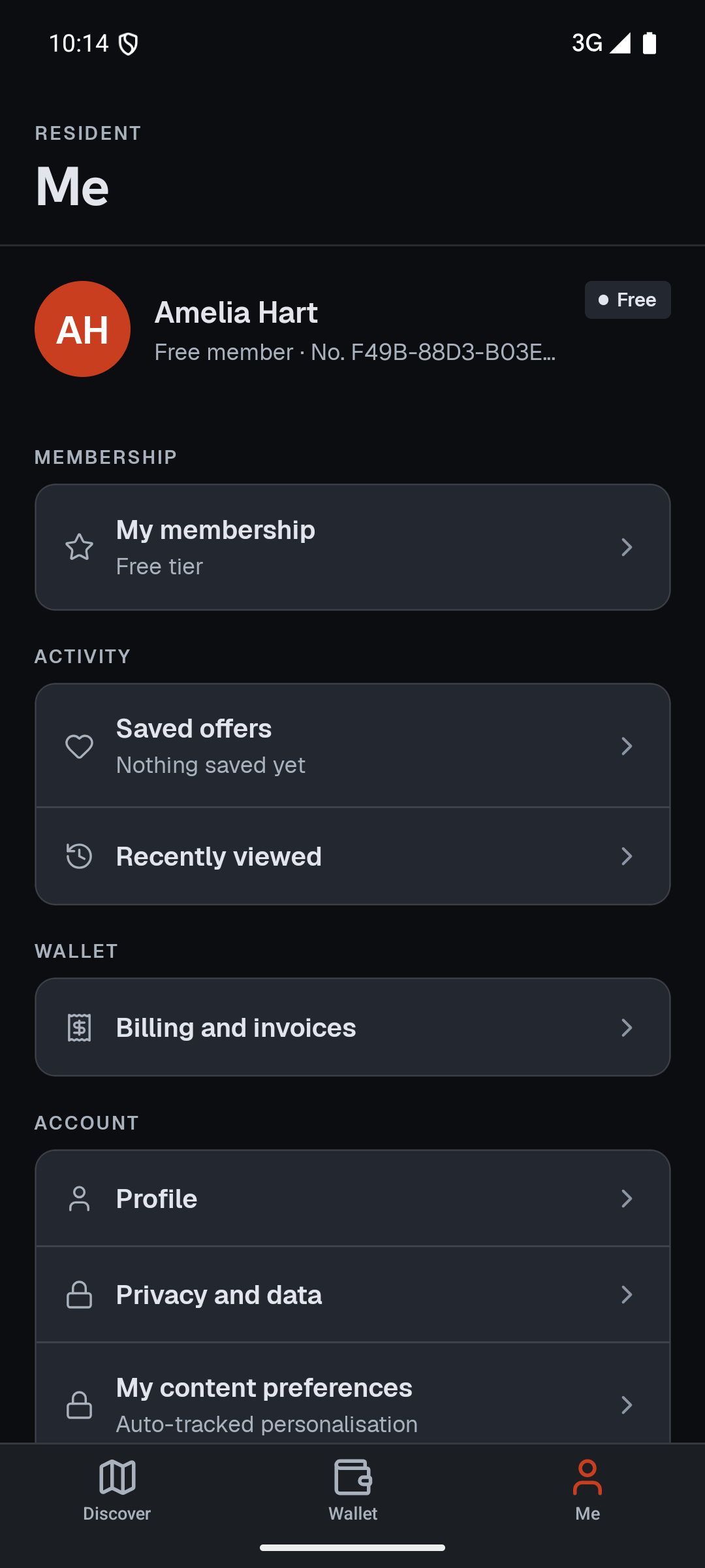 We Love Soho app: Member profile