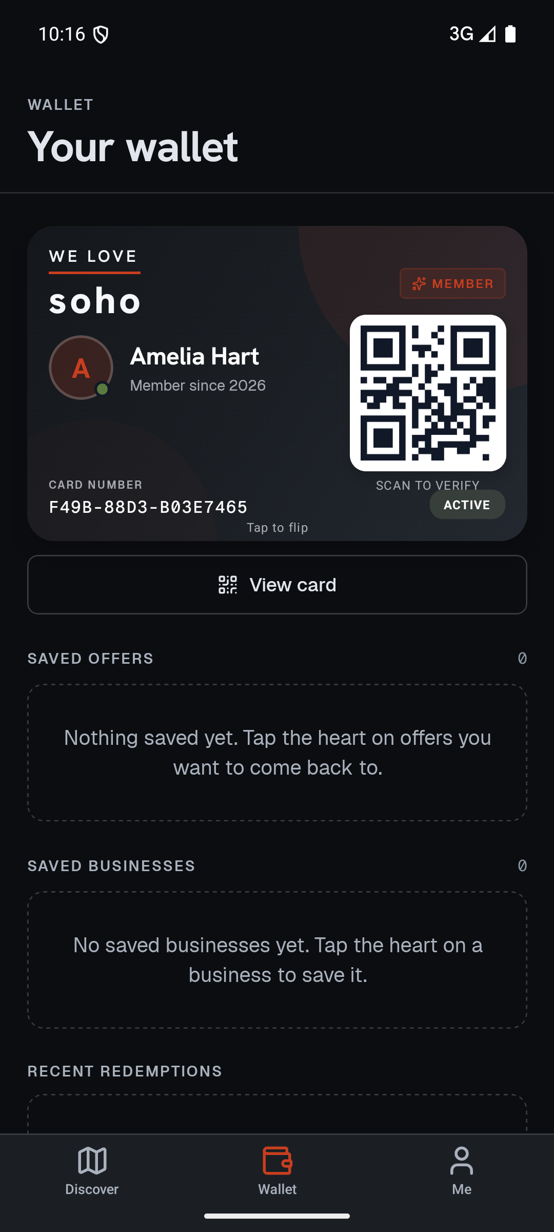 We Love Soho app: Wallet